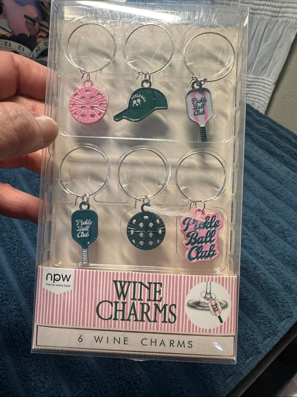 Wine Charms Set - Pink & Green Pickle Ball  Theme NWT